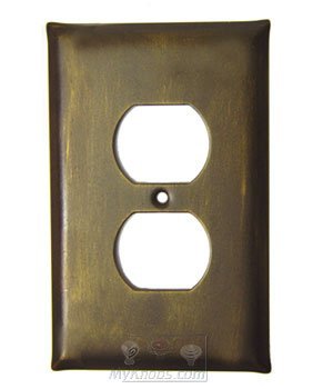 Plain Switchplate Single Duplex Outlet Switchplate in Pewter with Terra Cotta Wash