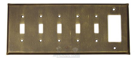 Plain Switchplate Combo Rocker/GFI Five Gang Toggle Switchplate in Bronze with Verde Wash