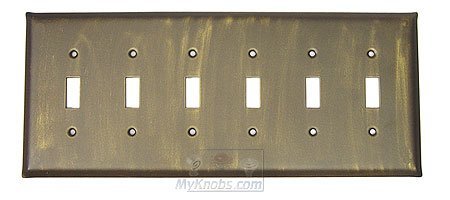 Plain Switchplate Six Gang Toggle Switchplate in Pewter with White Wash
