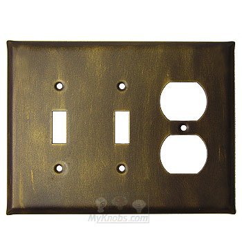 Plain Switchplate Combo Duplex Outlet Double Toggle Switchplate in Brushed Natural Pewter