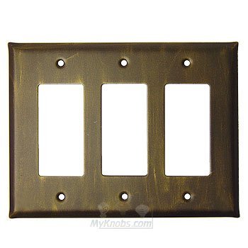 Plain Switchplate Triple Rocker/GFI Switchplate in Pewter with Verde Wash