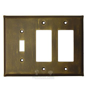 Plain Switchplate Combo Double Rocker/GFI Single Toggle Switchplate in Bronze with Black Wash