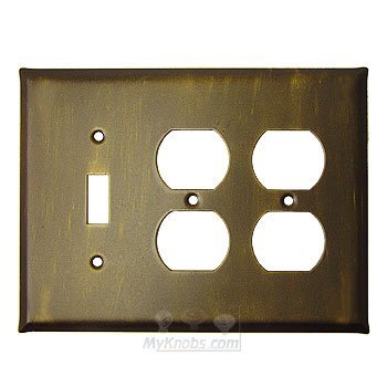 Plain Switchplate Combo Double Duplex Outlet Single Toggle Switchplate in Black with Terra Cotta Wash