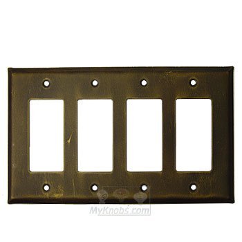 Plain Switchplate Quadruple Rocker/GFI Switchplate in Rust with Copper Wash