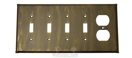 Plain Switchplate Combo Duplex Outlet Quadruple Toggle Switchplate in Pewter with Copper Wash