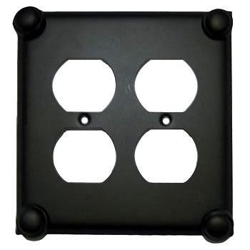 Button Switchplate Double Duplex Outlet Switchplate in Black with Steel Wash