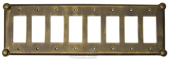 Button Switchplate Eight Gang Rocker/GFI Switchplate in Antique Gold