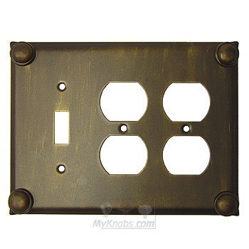 Button Switchplate Combo Double Duplex Outlet Single Toggle Switchplate in Satin Pewter