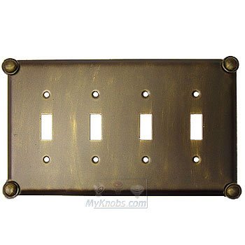 Button Switchplate Quadruple Toggle Switchplate in Black with Maple Wash