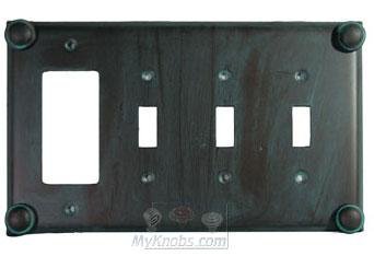Button Switchplate Combo Rocker/GFI Triple Toggle Switchplate in Pewter with Terra Cotta Wash