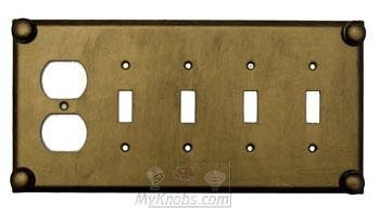 Button Switchplate Combo Duplex Outlet Quadruple Toggle Switchplate in Black with Chocolate Wash
