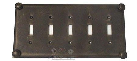 Button Switchplate Five Gang Toggle Switchplate in Black with Verde Wash