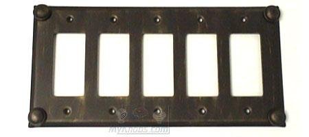 Button Switchplate Five Gang Rocker/GFI Switchplate in Black with Verde Wash