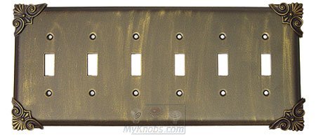 Corinthia Switchplate Six Gang Toggle Switchplate in Pewter with Verde Wash