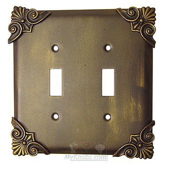 Corinthia Switchplate Double Toggle Switchplate in Black with Steel Wash