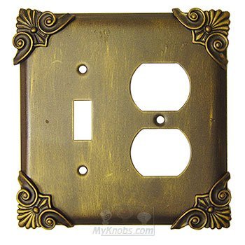 Corinthia Switchplate Combo Single Toggle Duplex Outlet Switchplate in Black with Terra Cotta Wash