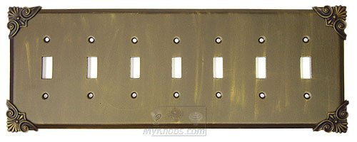 Corinthia Switchplate Seven Gang Toggle Switchplate in Black with Verde Wash