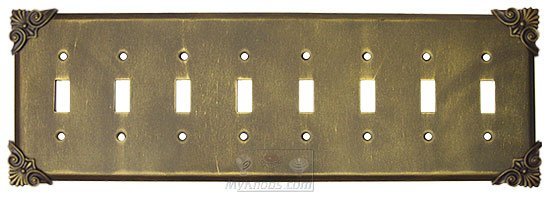 Corinthia Switchplate Eight Gang Toggle Switchplate in Bronze with Verde Wash