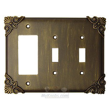 Corinthia Switchplate Combo Rocker/GFI Double Toggle Switchplate in Copper Bright