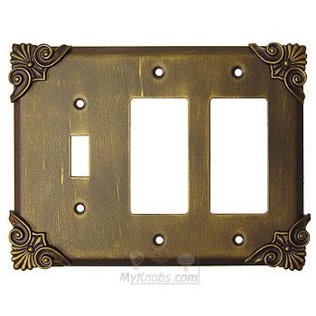 Corinthia Switchplate Combo Double Rocker/GFI Single Toggle Switchplate in Black with Cherry Wash