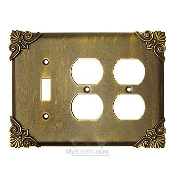 Corinthia Switchplate Combo Double Duplex Outlet Single Toggle Switchplate in Pewter with Copper Wash