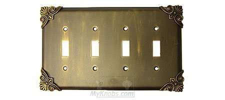 Corinthia Switchplate Quadruple Toggle Switchplate in Antique Gold