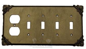 Corinthia Switchplate Combo Duplex Outlet Quadruple Toggle Switchplate in Pewter with Maple Wash