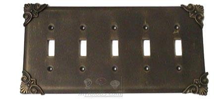 Corinthia Switchplate Five Gang Toggle Switchplate in Pewter with Verde Wash