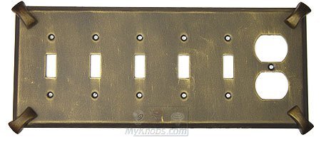 Hammerhein Switchplate Combo Duplex Outlet Five Gang Toggle Switchplate in Antique Bronze