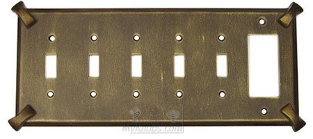 Hammerhein Switchplate Combo Rocker/GFI Five Gang Toggle Switchplate in Pewter with Bronze Wash