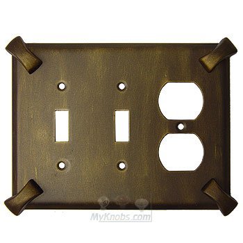 Hammerhein Switchplate Combo Duplex Outlet Double Toggle Switchplate in Pewter with Bronze Wash