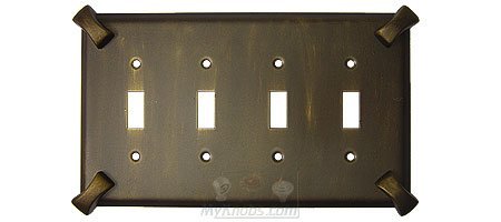 Hammerhein Switchplate Quadruple Toggle Switchplate in Black with Steel Wash