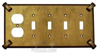 Hammerhein Switchplate Combo Duplex Outlet Quadruple Toggle Switchplate in Pewter with White Wash