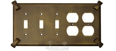 Hammerhein Switchplate Combo Double Duplex Outlet Triple Toggle Switchplate in Black with Chocolate Wash