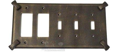 Hammerhein Switchplate Combo Double Rocker/GFI Triple Toggle Switchplate in Black with Verde Wash