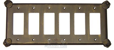 Oceanus Switchplate Six Gang Rocker/GFI Switchplate in Pewter with Bronze Wash