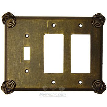 Oceanus Switchplate Combo Double Rocker/GFI Single Toggle Switchplate in Black with Copper Wash