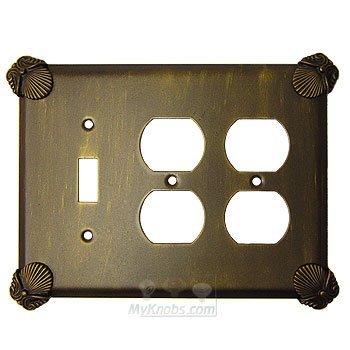 Oceanus Switchplate Combo Double Duplex Outlet Single Toggle Switchplate in Black with Cherry Wash