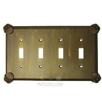 Oceanus Switchplate Quadruple Toggle Switchplate in Black with Terra Cotta Wash
