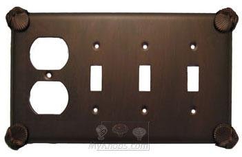 Oceanus Switchplate Combo Duplex Outlet Triple Toggle Switchplate in Antique Bronze