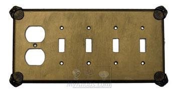 Oceanus Switchplate Combo Duplex Outlet Quadruple Toggle Switchplate in Black with Verde Wash
