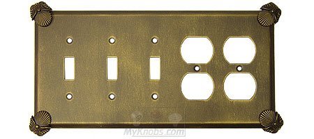 Oceanus Switchplate Combo Double Duplex Outlet Triple Toggle Switchplate in Bronze with Verde Wash