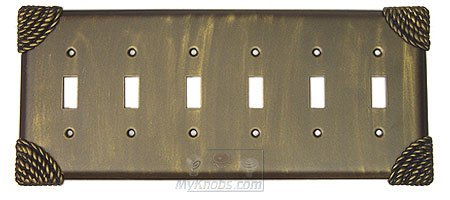 Roguery Switchplate Six Gang Toggle Switchplate in Black with Copper Wash