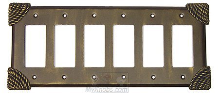 Roguery Switchplate Six Gang Rocker/GFI Switchplate in Black with Terra Cotta Wash