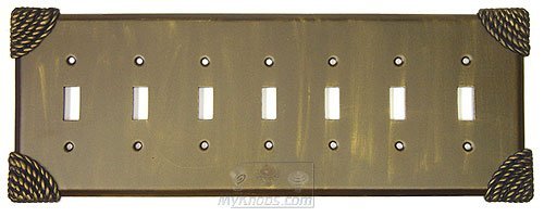 Roguery Switchplate Seven Gang Toggle Switchplate in Black with Terra Cotta Wash
