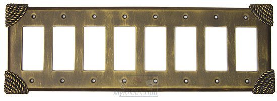 Roguery Switchplate Eight Gang Rocker/GFI Switchplate in Black with Verde Wash