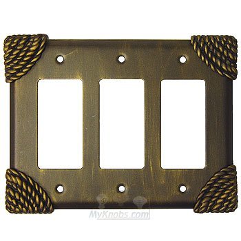 Roguery Switchplate Triple Rocker/GFI Switchplate in Pewter with Terra Cotta Wash