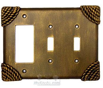Roguery Switchplate Combo Rocker/GFI Double Toggle Switchplate in Pewter with Maple Wash