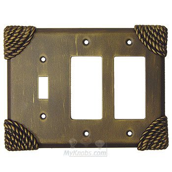 Roguery Switchplate Combo Double Rocker/GFI Single Toggle Switchplate in Rust with Black Wash