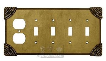 Roguery Switchplate Combo Duplex Outlet Quadruple Toggle Switchplate in Rust with Verde Wash
